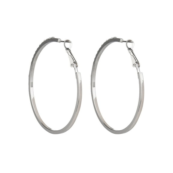 Time and Tru Adult Women's Silver Tone Crystal Metal Hoop Earring