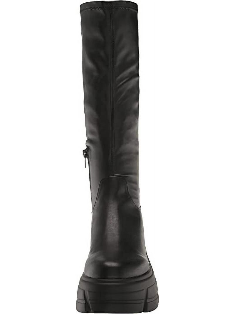 (US発)STEVE MADDEN UTILITY レザーニーハイブーツ Steve Madden Tero Black Side Zipper Round Toe Chunky