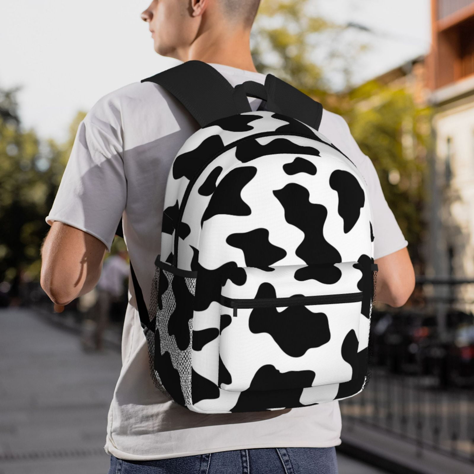Horeoi Milk Cow Print Casual Backpack for School Work Travel Hiking with Laptop Compartment and Side Pockets Lightweight Design