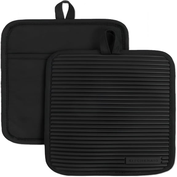 BPPEG Ribbed Soft Silicone Pot Holder 2-Pack Set,Matte Black,7"x9"