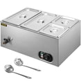 thumbnail image 1 of VEVOR 110V Commercial Food Warmer 2x1/3GN and 2x1/6GN, 4-Pan Stainless Steel Bain Marie 24 Qt Capacity,1500W Steam Table 15cm/6inch Deep,Temp. Control 86-185℉, Electric Soup Warmer w/ Lids & 2 Ladles, 1 of 9