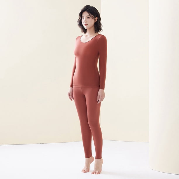 Traje cálido de otoño e invierno, camisa de fondo para mujer, pantalones de manga larga, ropa ajustada que moldea la piel, ropa de otoño, pantalones largos, ropa interior ultrafina