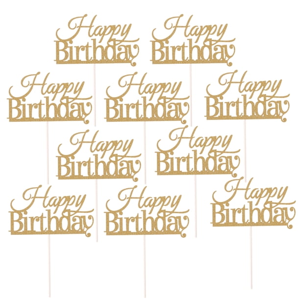 FELTECHELECTR 10 adornos para tartas de feliz cumpleaños, decoración para tartas, suministros para fiestas (dorados)