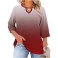 thumbnail image 2 of Xdegoge Tunic Tops for Women Notch V Neck Three Quarter Sleeve Casual Workwear Loose Fit Gradient Ombre Print Lightweight Flowy Spring Tops Everyday Fashion Basic Tees, 2 of 7