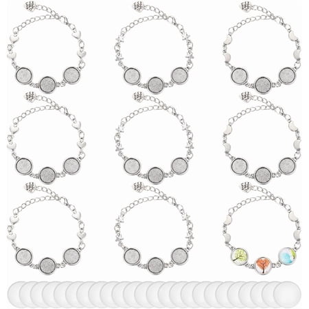 1Box DIY Blank Dome Bracelets Anklets Making Kit Including Alloy Bracelets Anklets Making Glass Cabochons Star Moon Heart Silver for DIY Cratf