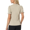 thumbnail image 3 of BLUSAS de Trabajo para Mujeres INSPIRE CHIC de Verano Color Sólido con Cuello de Lazo y Mangas Cortas Color Caqui Claro M, 3 of 6