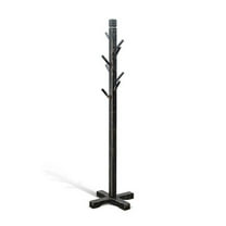 Rena Coat, Hat Rack Stand, 8 Wood Stems, 72 Inch Rustic Black Mahogany