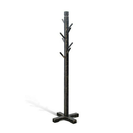 Rena Coat, Hat Rack Stand, 8 Wood Stems, 72 Inch Rustic Black Mahogany