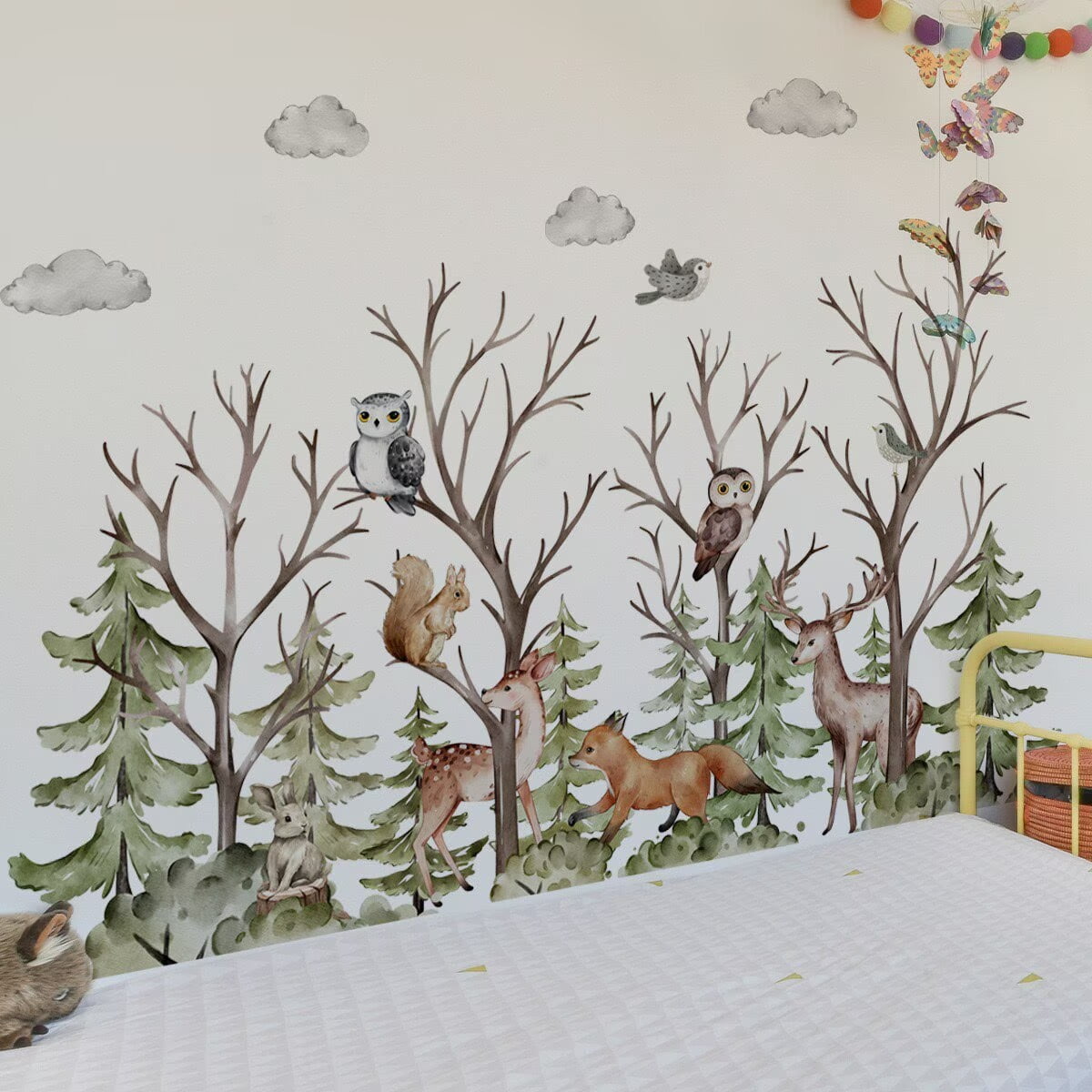 Mountain Tree Wall Stickers deer wall decal Large Pine Tree Forest Animal Bear Fox DIY Peel and Stick Wall Stickers Aesthetics Decor Kids Room Baby Nursery Bedroom Wall Decor Living Room Bedroom