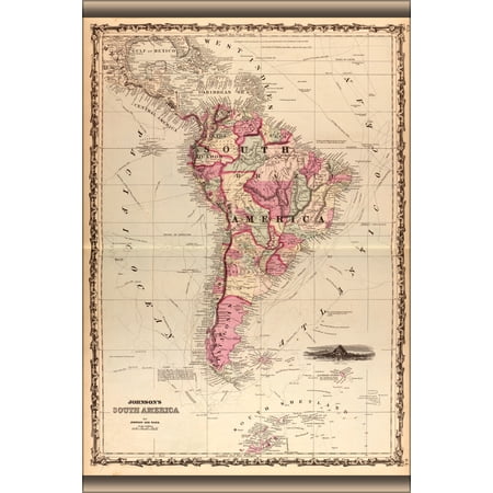24"x36" Gallery Poster, map of South America 1862