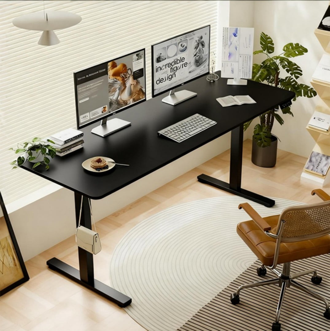 55" x 24" Electric Standing Desk, Height Adjustable Desk 27.75"-45.86", Black Computer Desk with Memory Presets & Type-C Charging