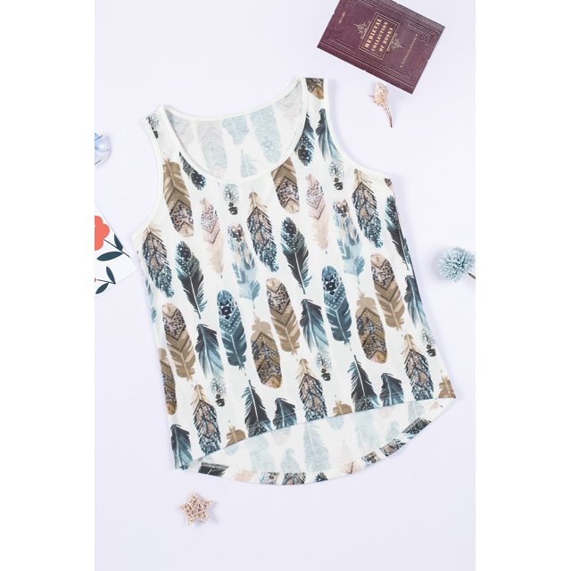 ABPHQTO Camiseta sin mangas azul oscuro con plumas aztecas para mujer