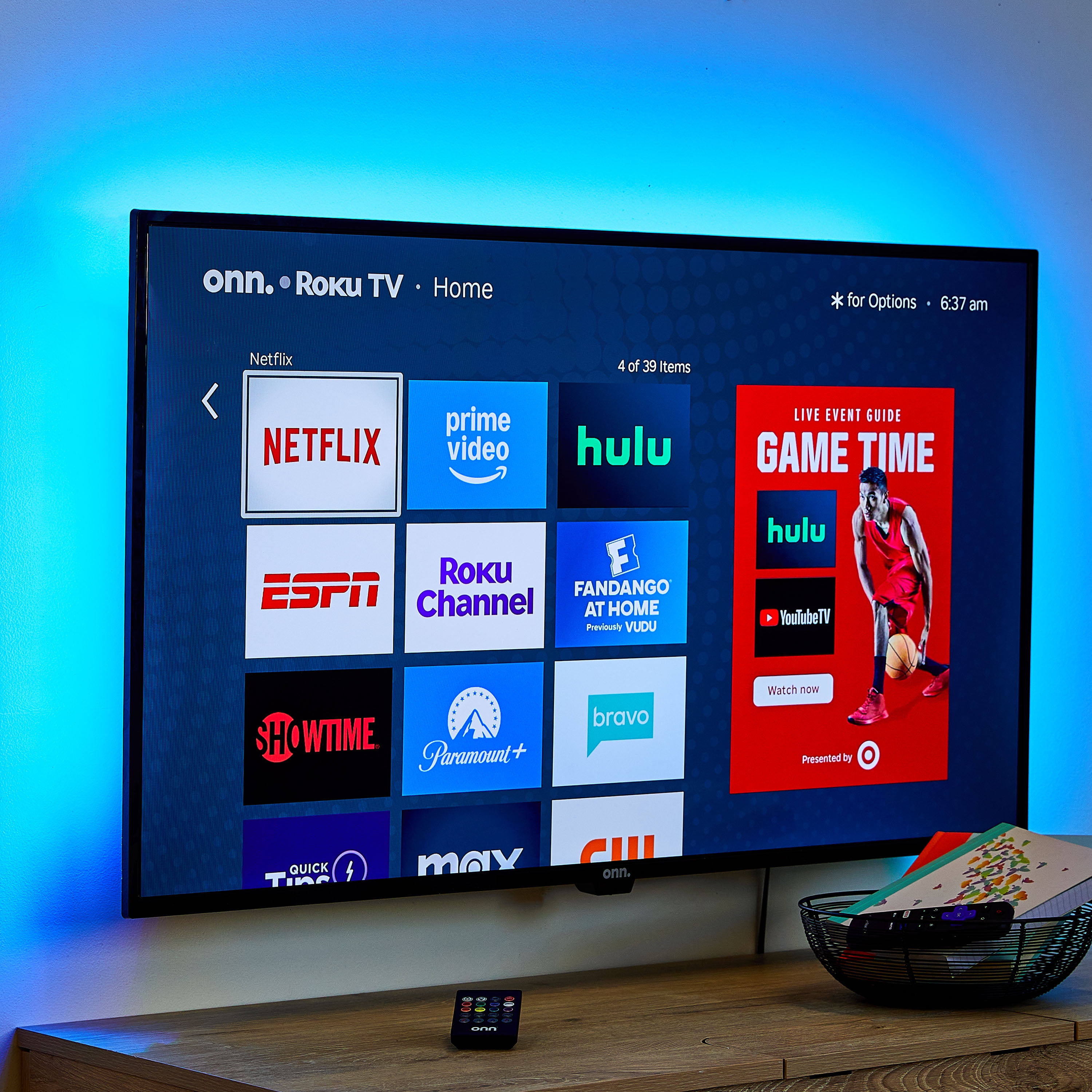 onn 6.6ft RGB TV LED Backlight for 55” TVs, USB Powered, Sound Reactive, Multicolor Strip with Remote