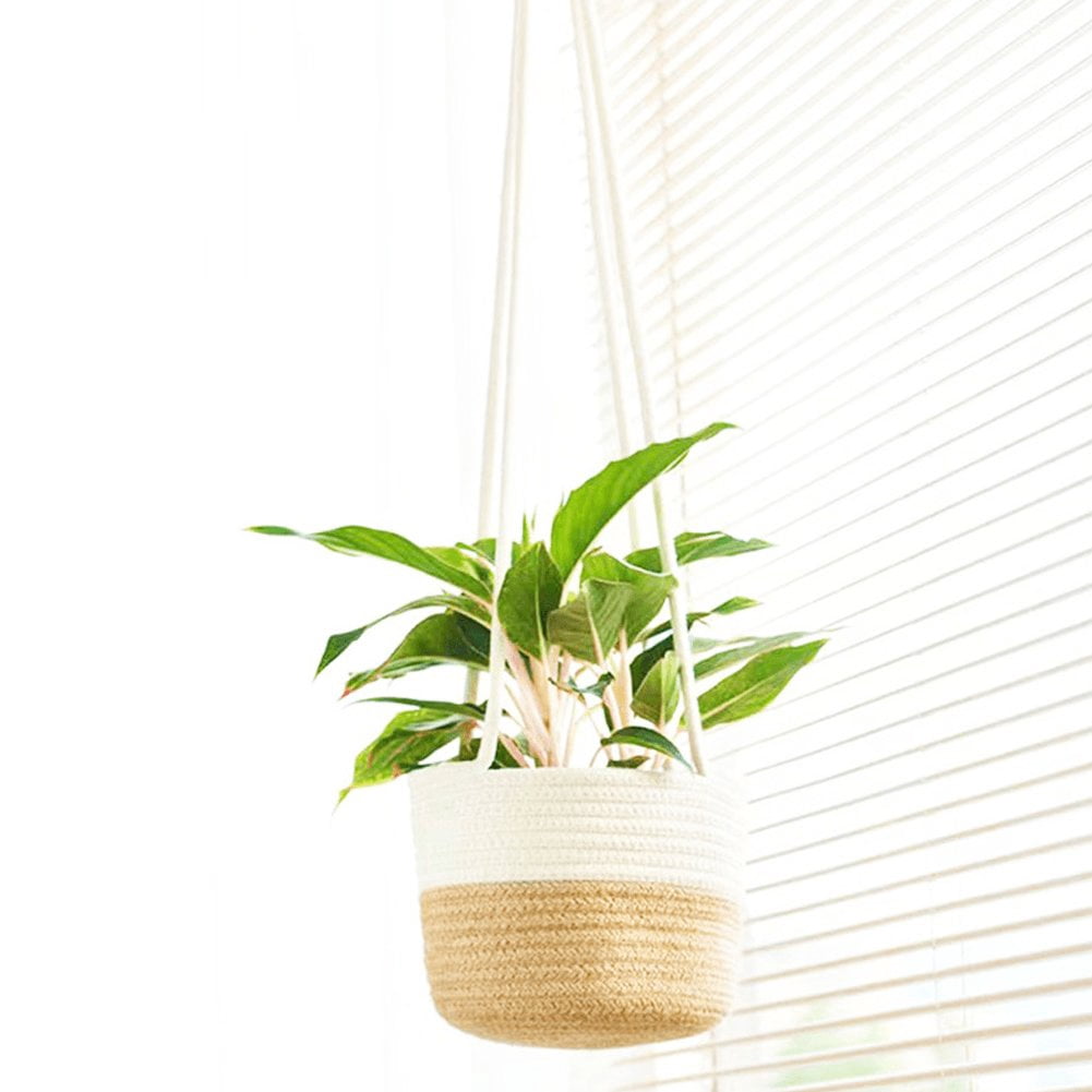Vjnyvs Jute Rope Hanging Flower Pot Wall Hanging Woven Planter Handmade Cotton Rope Plant Hanger Basket for Home Garden Ornament