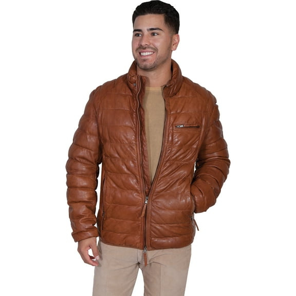 Scully Mens Cognac Lambskin Horizontal Ribbed Jacket LT