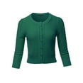 thumbnail image 2 of A2Y Women's Solid Cropped 3/4 Sleeve Button Down Crew Neck Knit Cardigan Sweater Kelly Green XL, 2 of 5