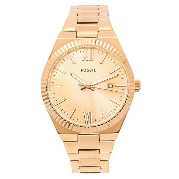 Fossil Scarlette Rose Gold Stainless Steel Rose Gold Sunray Dial Quartz ES5258 Women's Watch