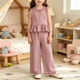 thumbnail image 4 of ITSAME Girls Outfit Set Plaid Print Ruffle Tank Top & Pants 2-Piece Kids Casual Fashion Clothes Pink Size 6, 4 of 7