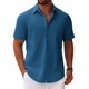 thumbnail image 1 of Camisa COOFANDY de manga corta con botones de lino azul mar para hombre, 1 of 6