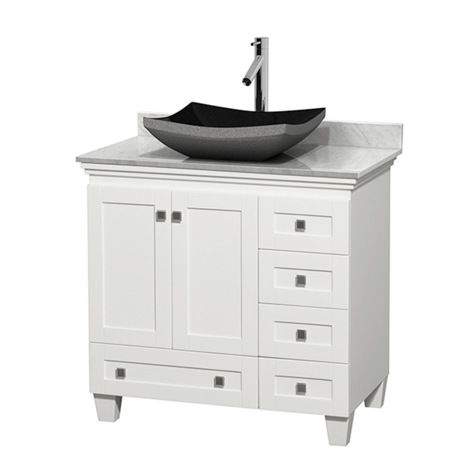 Wyndham Collection Acclaim 36 inch Single Bathroom Vanity in White, White Carrera  Marble Countertop, Pyra Bone Porcelain Sink, and 24 inch Mirror -  