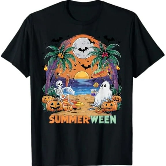 Summerween Skeleton Beach Party Halloween Vibes T-Shirt
