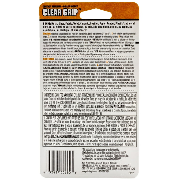 Buy Gorilla Clear Grip Contact Adhesive Minis, Waterproof, Four .2 Ounce  Tubes, Clear, (Pack Of 1) Online in Oman