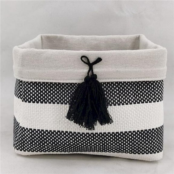 Black, White Stripes with Cream Liner & Black Tassel Fabric Basket