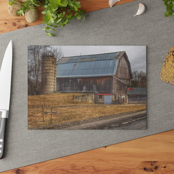 U R There Photography Seymour Lake Roadside Grey Rustic Farmhouse Tempered-Glass Cutting Board 8"x 11"