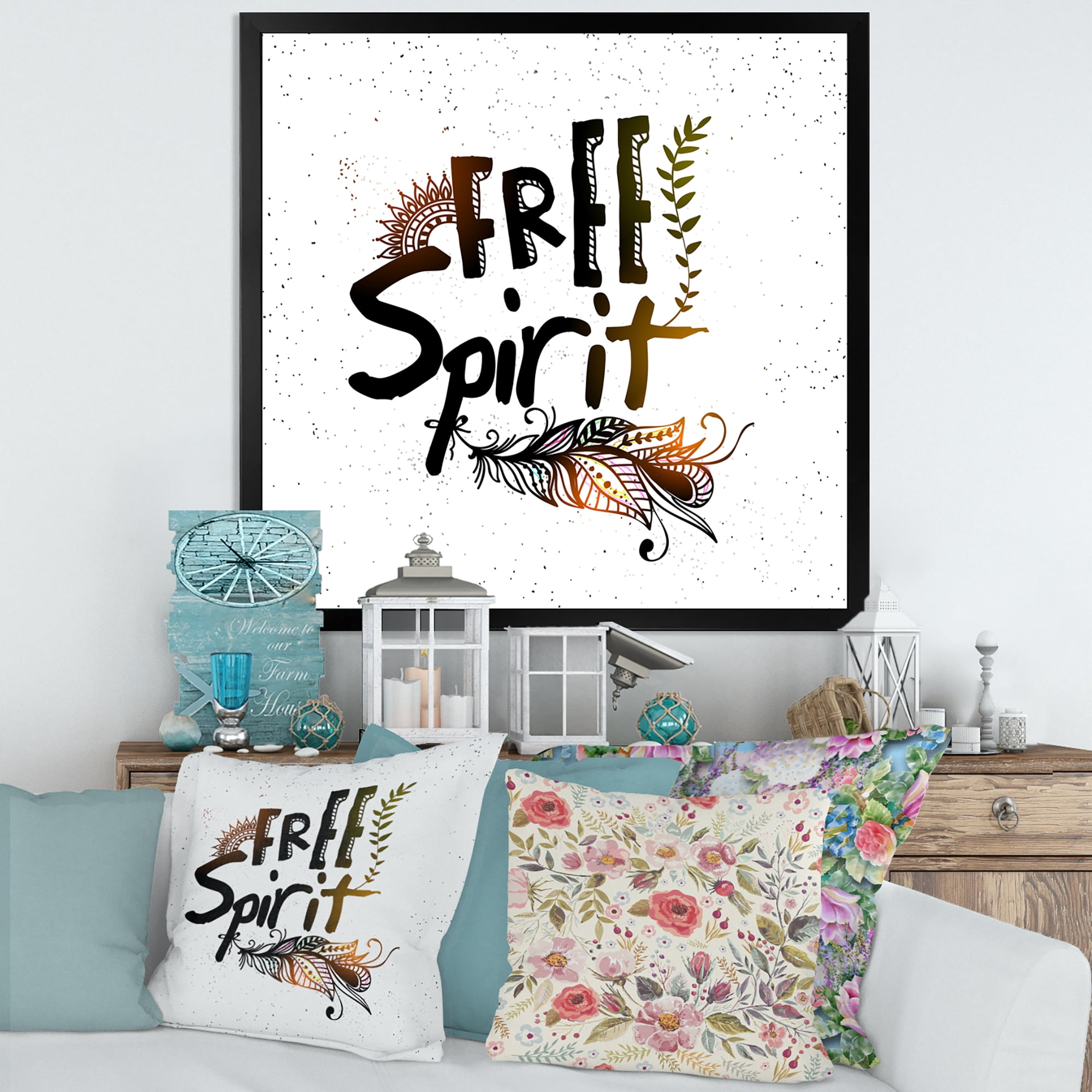 Designart 'Free Spirit Ethnic Feather' Bohemian & Eclectic Framed Art Print