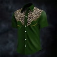 thumbnail image 2 of Mens Shirts Short Sleeve Western Cowboy Style Print Lapel Fashion Casual Shirt Dark Green XXXXXL, 2 of 4