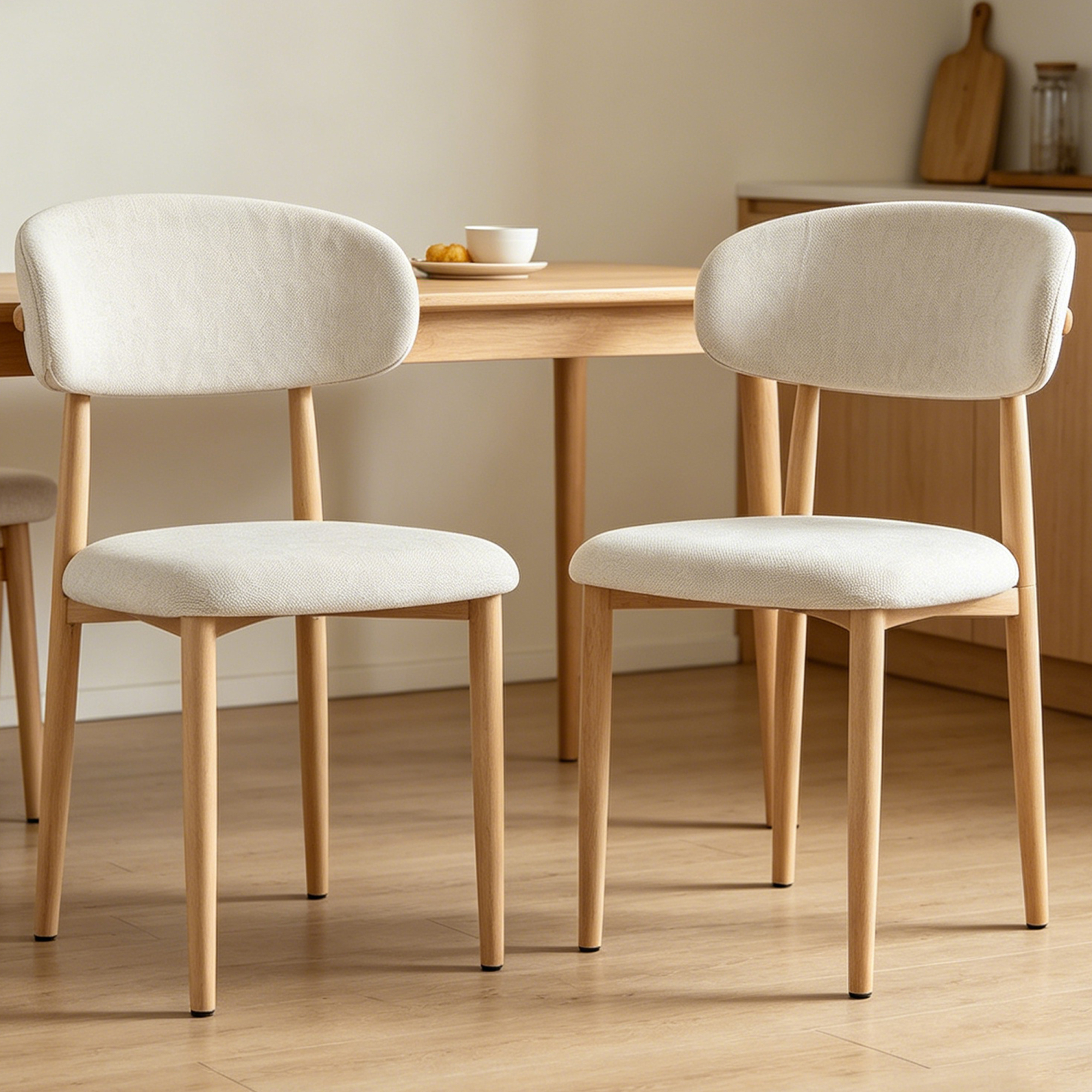 Leumius Set of 2 Dining Chair, Medieval Modern Farmhouse Soft Cushioned Linen Dining Chairs with Metal Legs for Kitchen Dining Table Natural