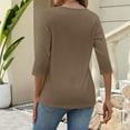 thumbnail image 3 of Womens 3/4 Length Sleeve Shirts Crewneck Spring Summer Pleated Tops Casual Beach Vacation T Shirts Brown S, 3 of 4