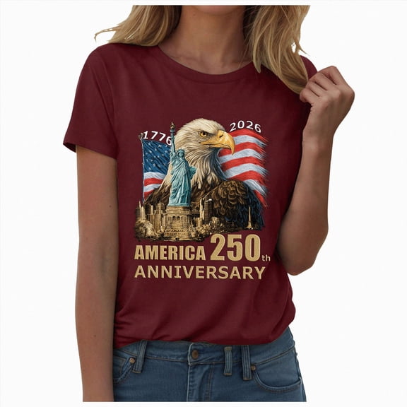 Leey-World 250 Anniversary Usa Shirt Women's Patriotic 250Th Anniversary USA Shirt Faith Freedom 250 Years Shirts(Wine,3XL)