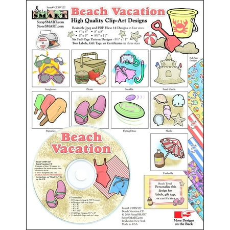 ScrapSMART Beach Vacation Clip-Art CD-ROM, Colorful Illustrations for Scrapbook, Craft, Sewing