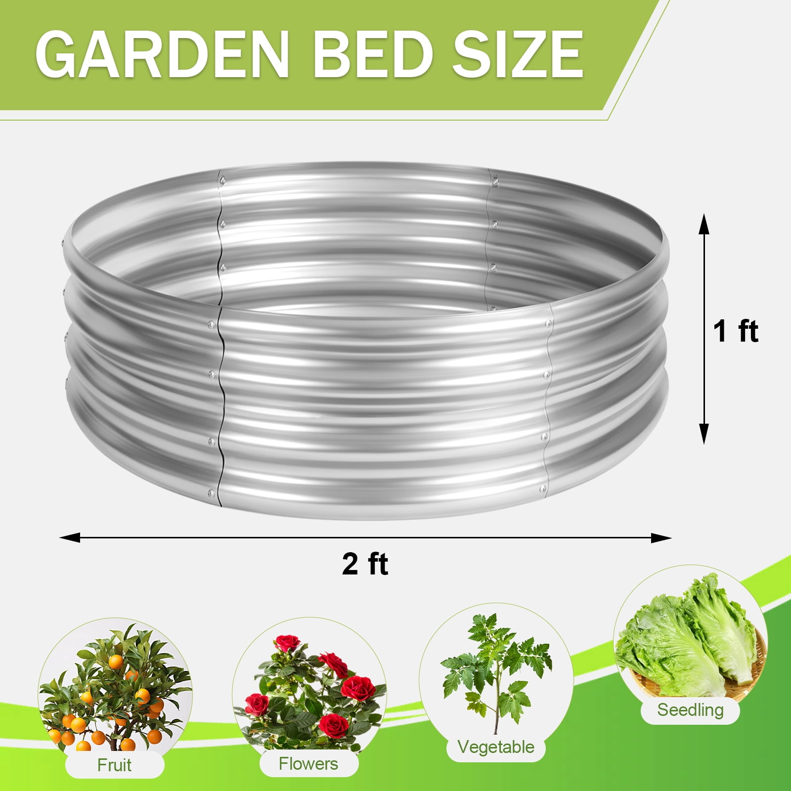 Land Guard 3 Pack 2x2x1ft Raised Round Garden Beds Outdoor, Easy Assembly Durable 1ft Tall Galvanized Metal Planter Box silvery