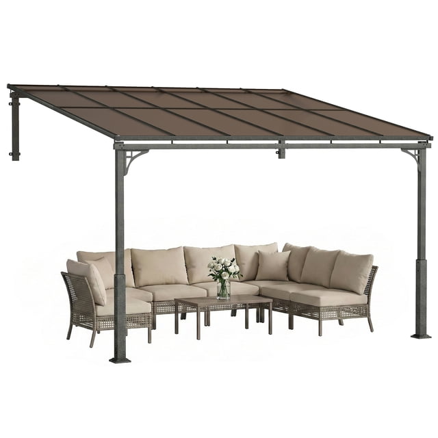 Outsunny Pergola Extérieure 11 Pieds x 10 Pieds, Pavillon Adossé à Toit Rigide Monté au Mur