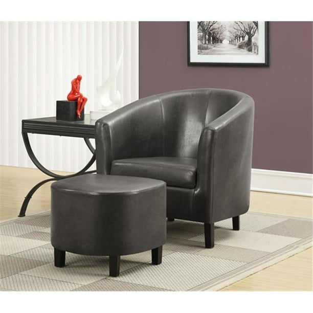LeatherLook Accent Chair and Ottoman, Charcoal Grey