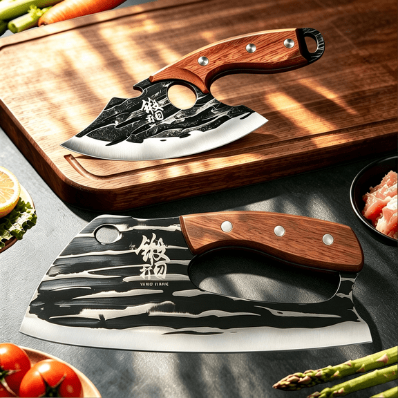 Plys Cleaver Knives Set, 2 Pack Effort Saving Knife for Cutting Meat Vegetable, Sharp Stainless Steel Carbon Cooking Viking Knifves for Kitchen
