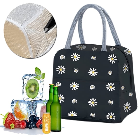 GASTROPOD 2026 New Lunch Bags for Women Daisy Flower Lunch Bag Reusable Lunch Box for Adults,Cooler Bag Waterproof Lunch Bags for Women-Black