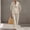 #0464-Beige, variant on Womens 2 Piece Cotton Linen Sets Summer Vacation Outfits V Neck Long Sleeve V Neck Tops Wide Leg Pants Matching Sets