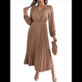 thumbnail image 3 of Vestido Informal de Otoño para Mujer, de Larga, con Escote en V y Pliegues, Corte A. Caqui S, 3 of 7