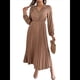thumbnail image 3 of Vestido Informal de Otoño para Mujer, de Larga, con Escote en V y Pliegues, Corte A. Caqui S, 3 of 7