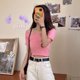 thumbnail image 2 of Camiseta de punto Mujer Top de manga corta con cuello cuadrado Camiseta delgada de color sólido, rosa Sweethay AP001600-05B, 2 of 7