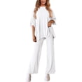 thumbnail image 5 of WTOBBY Women's Loose Fashion Solid Color Split Hem Round Neck Short Sleeve Top and Long Pants Two Piece Casual Summer Set for Women,White 2XL, 5 of 6