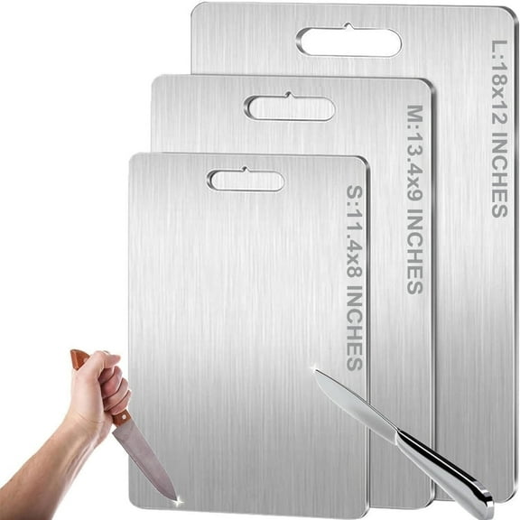 New Stainless Steel Cutting Boards - 100% Pure Stainless Steel Cutting Boards for Kitchen - Cutting Edge Hygiene & Durability, Double Sided Medical-grade Cutting Mat,1PC(11.4 x 8 in)