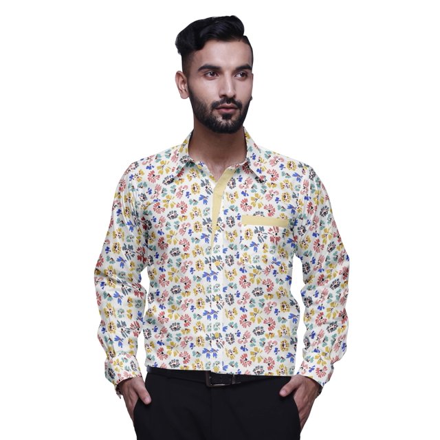 BESTMAN PrintedShirtsFor Hommes Manches Longues Bouton Chemise Habillée en Coton