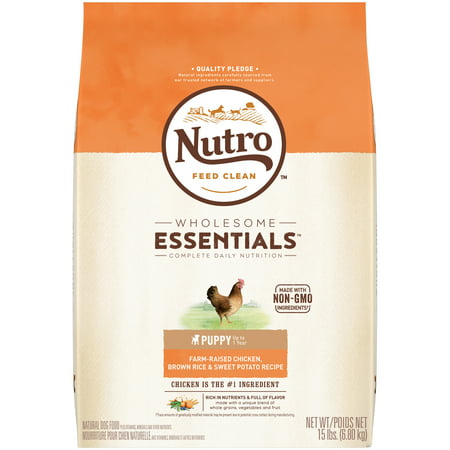 NUTRO WHOLESOME ESSENTIALS Puppy Dry Dog Food Farm-Raised Chicken, Brown Rice & Sweet Potato Recipe, 15 lb. (Best Dog Food For Puppy Sensitive Stomach)