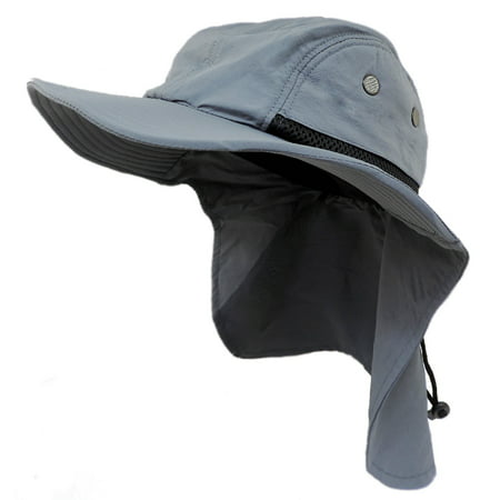Men's or Women's Grey Fishing Boating Sun Flap Wide Bill Hat Cap