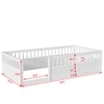 thumbnail image 3 of Twin Size Floor Bed with High Fence, Twin Size Bed Frame with Low to Ground Design, Playhouse Bed with Solid Wood Frame, No Box Spring Needed, for Bedroom, Playroom, Dorm, White, 3 of 9