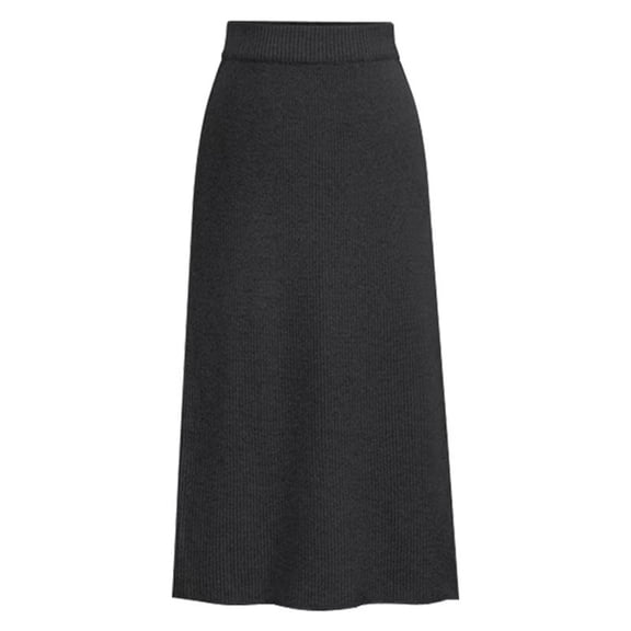 LWavelet Ribbed Knit Midi Skirt Women Cozy Fall Casual Soft Structured Versatile Bottoms Dark Gray XL